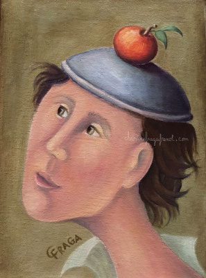 LA POMME D'ADAM , huile sur toile CHRISTINE FRAGA FRENOT ART NAIF