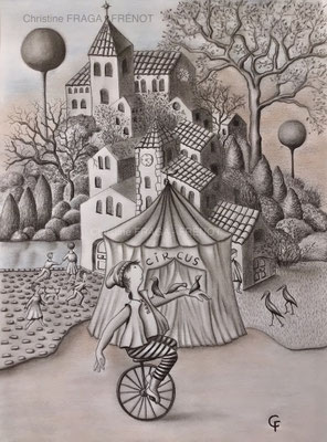 DESSIN ART NAÏF ENCRES ET CRAYONS DE COULEUR SUR PAPIER AQUARELLE CHRISTINE FRAGA FRENOT