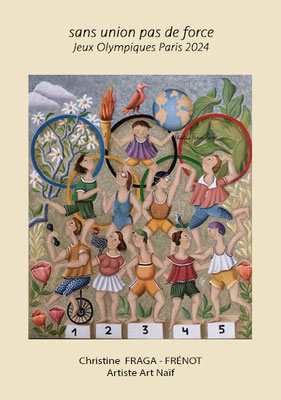 Tirage d'après TABLEAU "SANS UNION PAS DE FORCE" peinture à l'huile CHRISTINE FRAGA FRENOT ART NAIF
