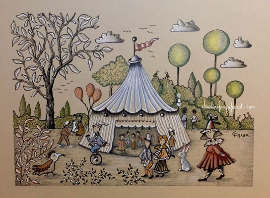 dessin original format A5 sur papier A4 - crayons de couleur Luminance de Caran d'Ache CHRISTINE FRAGA FRENOT ART NAIF