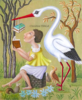 211 10F LA LECTRICE CHRISTINE FRAGA FRENOT ART NAIF