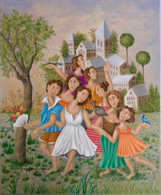 LE MARIAGE HUILE SUR TOILE DE LIN CHRISTINE FRAGA FRENOT ART NAIF