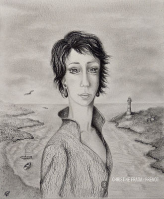 9- BORD DE MER dessin sur papier aquarelle CHRISTINE FRAGA FRENOT ART NAIF crayons graphite