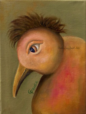 tableau peinture à l'huile sur toile 231 2F OISEAU3 CHRISTINE FRAGA FRENOT ART NAIF