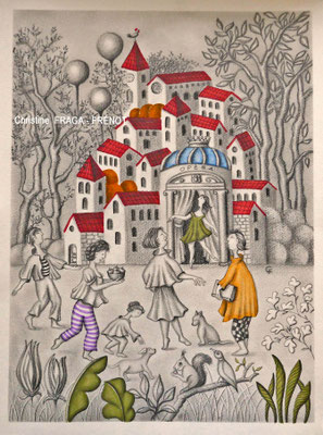 dessin sur papier aquarelle CHRISTINE FRAGA FRENOT ART NAIF feutres Micron encre de Chine et crayons de couleur Caran d'Ache Luminance