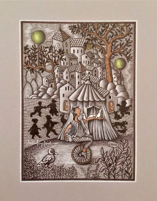 dessin original format A5 sur papier A4 - crayons de couleur Luminance de Caran d'Ache CHRISTINE FRAGA FRENOT ART NAIF