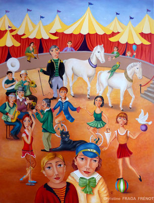 78 CHRISTINE FRAGA FRENOT ART NAIF CIRQUE ET CHEVAUX