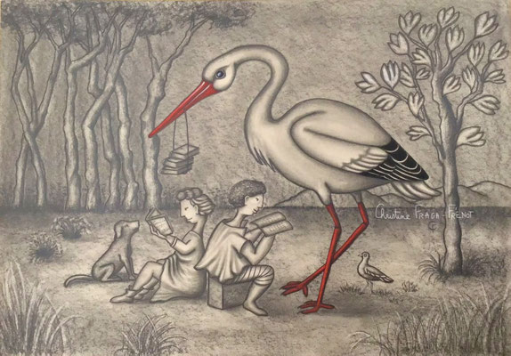 dessin sur papier aquarelle CHRISTINE FRAGA FRENOT ART NAIF feutres Micron encre de Chine et crayons de couleur Caran d'Ache Luminance