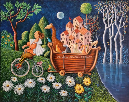 OEUVRE ORIGINALE Peinture HUILE SUR TOILE DE LIN CHRISTINE FRAGA FRENOT ART NAIF prix et disponibilités sur la page BOUTIQUE