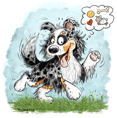 "Australian Shepherd beim Multi-Tasking" - Digital Painting