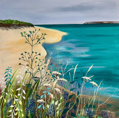Blumen am Strand / Acryl auf Leinwand / 60 x 60