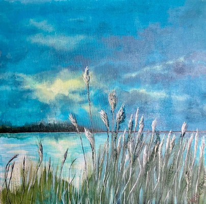 Abendstimmung am Rotse / Mischtechnik auf Leinwand / 50 x 50