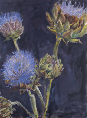 Bleu artichauts, huile sur toile 2022, 100 x 81 cm