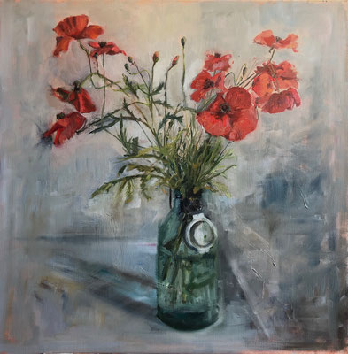 Coquelicots I, huile sur toile 2021, 70 x 70 cm