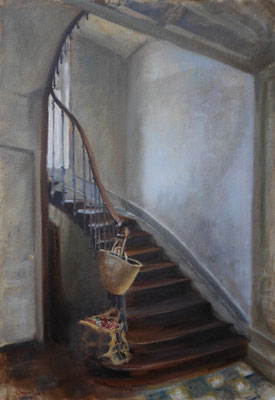 Le petit escalier, huile sur toile 55 x 38 cm