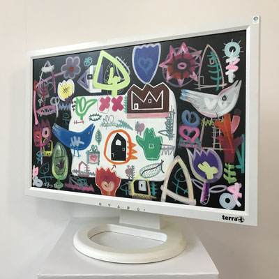 Schloss-Flora | 2019 | Monitor, acrylic paint, oil paint, oil pastel | 29,7 × 47,3 cm