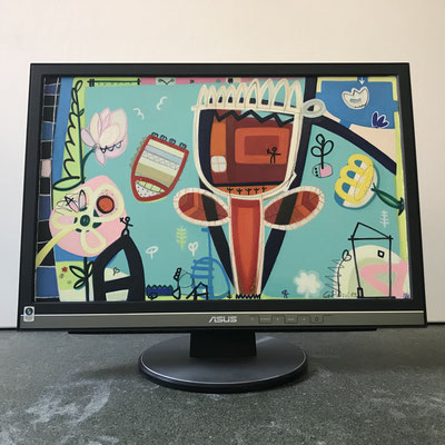Mutters Garten | 2019 | Monitor | 29,7 × 47,5 cm | Acryl, Ölfarbe, Ölkreide | © BuzziArt 2019