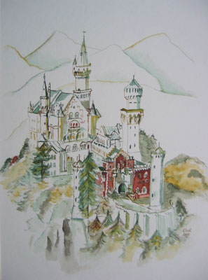 Schloß Neuschwanstein; 40x50 cm incl. lijst (papier)