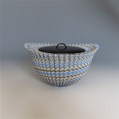 “Thorn”neriage(marbleized) fresh warter pot with carved pleated surface 20.8*12.0 (㎝/H)　