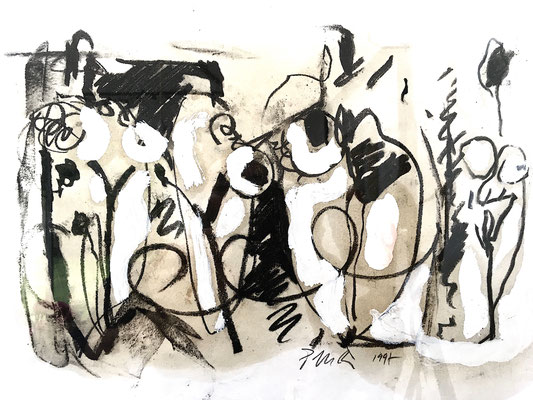 MIXTE SUR PAPIER 25X35 1997 Philmari ROJOUAN Artiste peintre Nantes