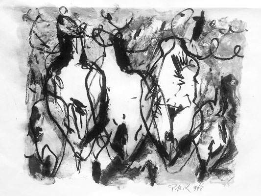 "FIGURES LIBRES" MIXTE SUR PAPIER 30X40 1998 Philmari ROJOUAN Artiste peintre Nantes