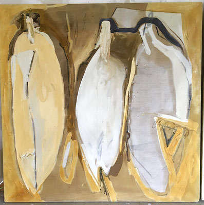 TRIPTYQUE 3 ST HUILE SUR TOILE 120X120 1995 Philmari ROJOUAN Artiste peintre Nantes