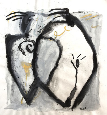 MIXTE SUR PAPIER ST 50X50 2009 Philmari ROJOUAN Artiste peintre Nantes