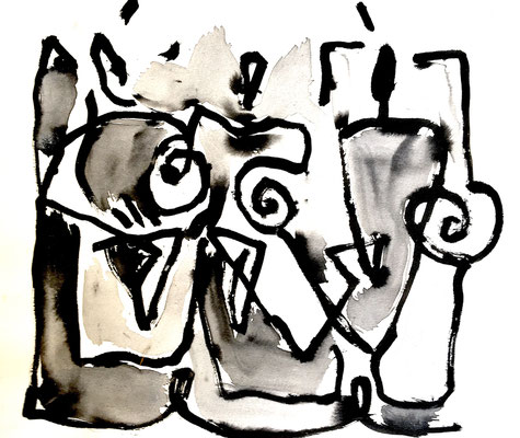 "FIGURES LIBRES" MIXTE SUR PAPIER 30X40 1998 Philmari ROJOUAN Artiste peintre Nantes