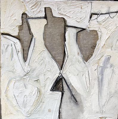 "WEAPONS 4" HUILE SUR TOILE 100X100 1995 Philmari ROJOUAN Artiste peintre Nantes