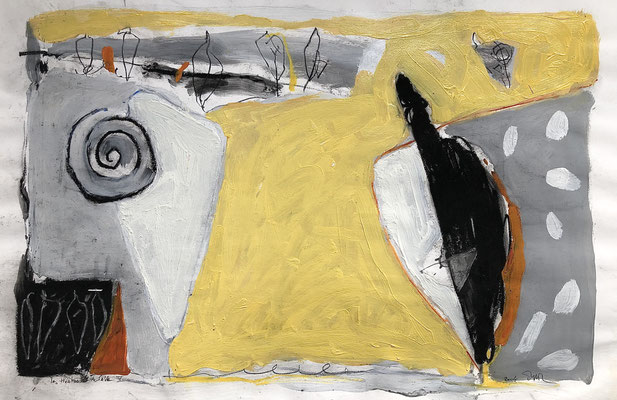 "LES THEATRES DE SABLE" MIXTE SUR PAPIER 50X70 2004 Philmari ROJOUAN Artiste peintre Nantes
