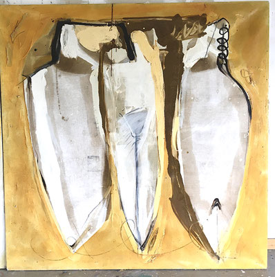 TRIPTYQUE 1 ST HUILE SUR TOILE 120X120 1995 Philmari ROJOUAN Artiste peintre Nantes