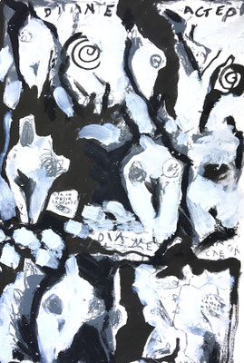 "DIANE & ACTEON" PEINTURE SUR LITHOGRAPHIE 60X70 2011 Philmari ROJOUAN Artiste peintre