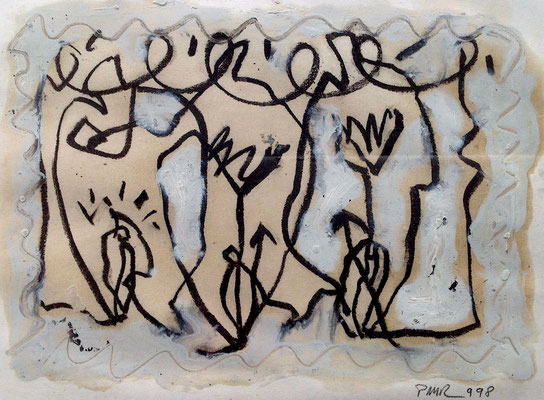 "FIGURES LIBRES" MIXTE SUR PAPIER 30X40 1998 Philmari ROJOUAN Artiste peintre Nantes
