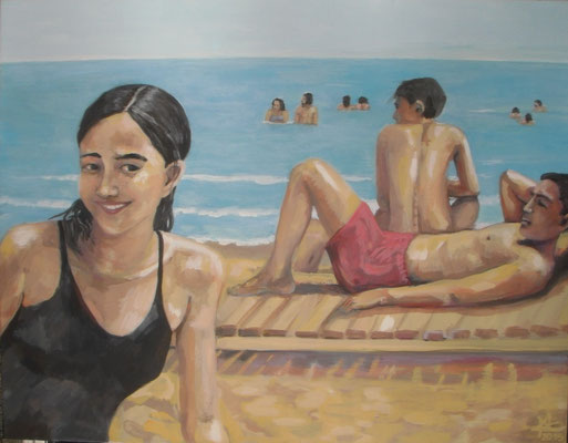 Am Strand, 2015, 110 x 90 cm, Acryl und Leimfarben auf Molino