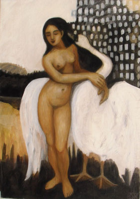 Leda und der Schwan, 2009  120 x 85 cm, Acryl auf Molino  