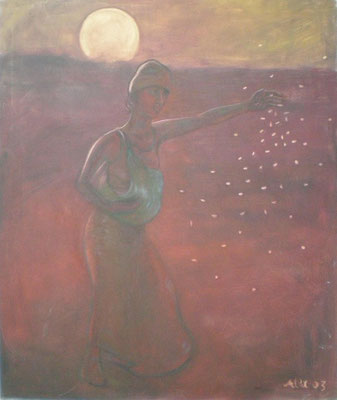 Abendsaat,  2003, Öl auf Molino, 110 x 85 cm