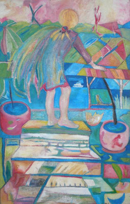 Gute Aussicht über Stock und Stein,  2005, Öl auf Jute,  110 x 70 cm 