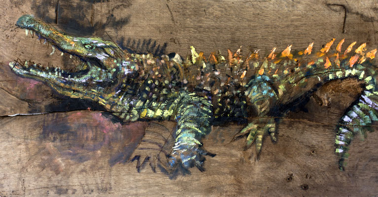 Croco, huile sur bois, vendu