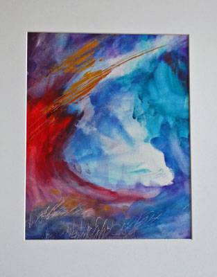 Dans l'antre du Dragon, 2019 Acrylique sur papier, cadre alu argent mat, sous verre,                 40x50cm, 450 CHF