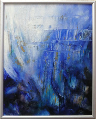 Monde souterrain, 2020, acrylique et feuilles de métal  sur carton toilé, cadre alu argent mat          24x30 cm, 200 CHF
