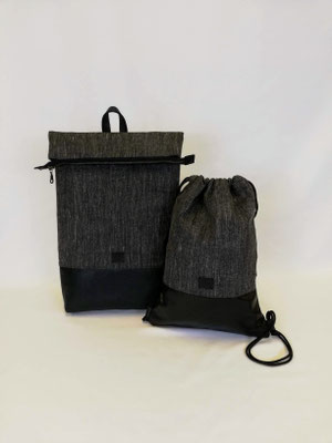 zusammenpassender Kurierrucksack und Turnbeutel