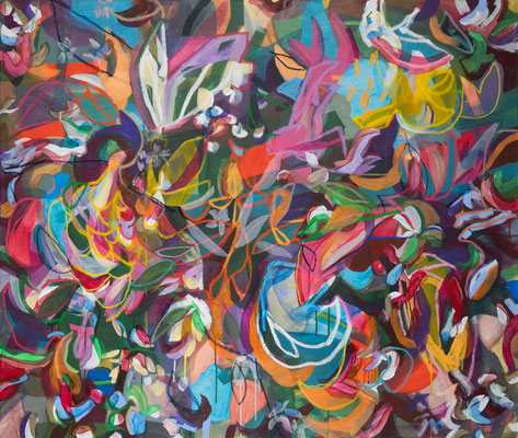 florale Entfaltung, 130x110cm, mixed media on canvas, Banck 2019 #
