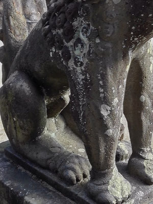 本庄神社の狛犬【阿形】オスの印の写真