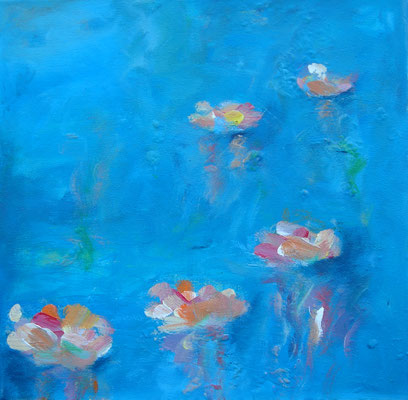 Serie "Wasser Welten" Seerosen 30x30x4 Acryl auf Leinwand verkauft