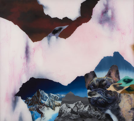 Paysage (tremblement de terre avec chien) - huile sous verre - 100 x 112 cm - octobre 2015, n° 28/2015
