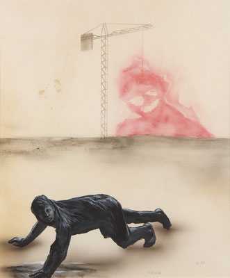 In der Pfütze - gouache et encre sur parchemin (agneau) - 46 x 35 cm, 2019