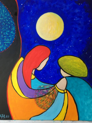Initiation. Acrylique / pastel huile. 61 x 50 cm.  Disponible