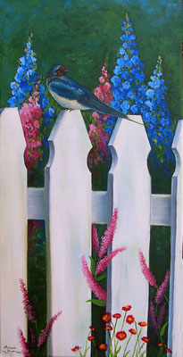 B 4 - Am Gartenzaun - Öl auf Leinwand - 30 x 60 cm