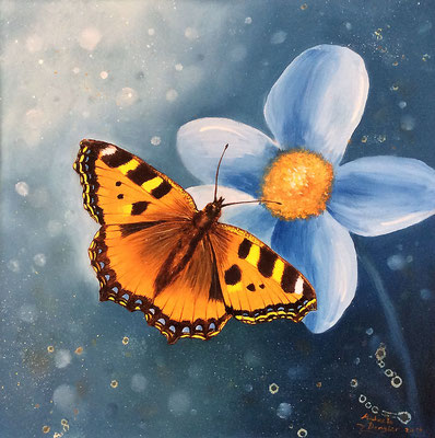 Schmetterling "Kleiner Fuchs" - Öl auf Leinwand - 30 x 30 cm