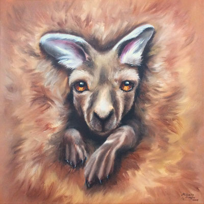 Känguru-Baby - Öl auf Leinwand - 40 x 40 cm